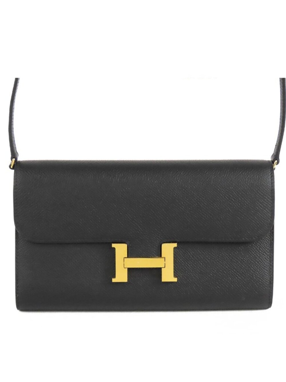 Hermes Constance to Go Black Gold Epsom Wallet Shoulder Bag